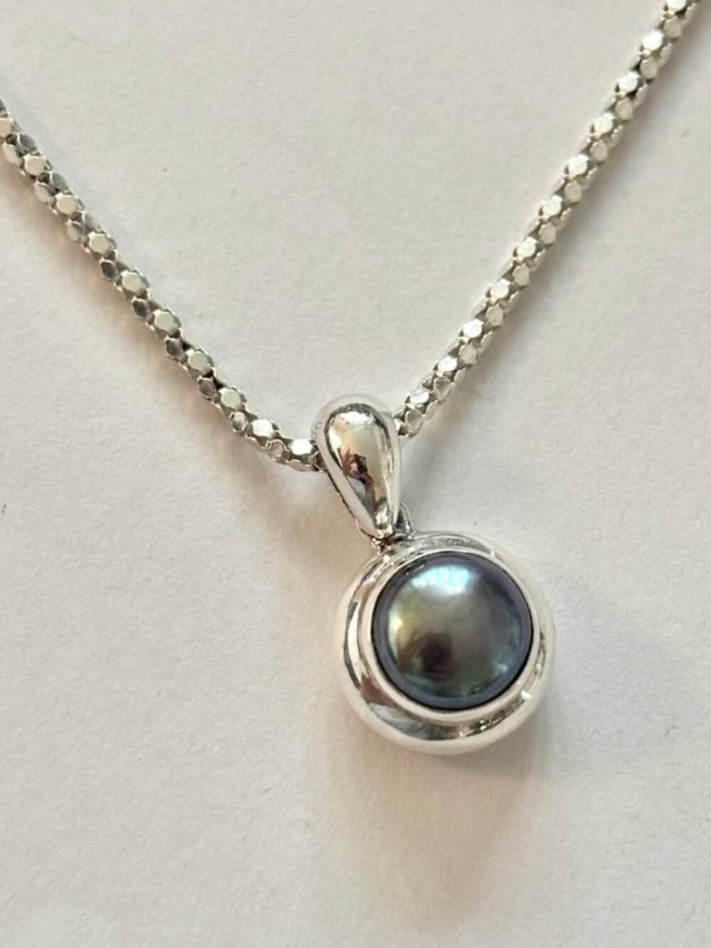 Black Pearl 925 ITALY Sterling Silver Vintage Necklace